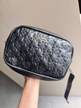 DKNY Black Embossed Logo Belt Bag with Gold Accent NWT